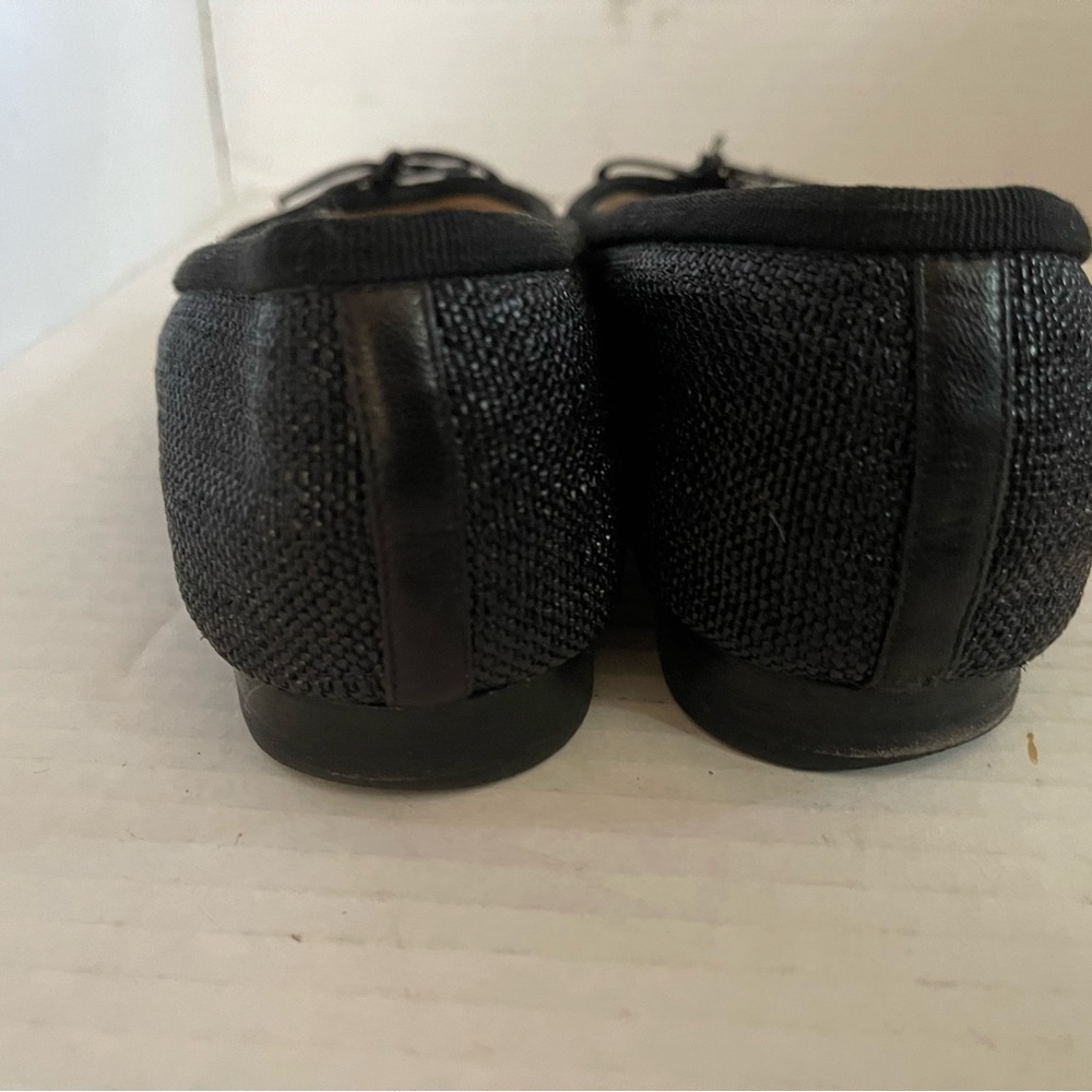 CHANEL black leather and woven ballet flats preowned great condition size 37 US7 - Picture 8 of 8